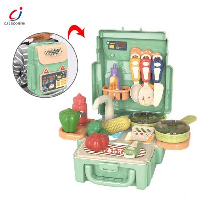 China Plastic 2 in 1 Kitchen Backpack Toy Cookware Tool Pretend to Play Real Cooking Set of Mini Kitchen Toys for Kids for sale