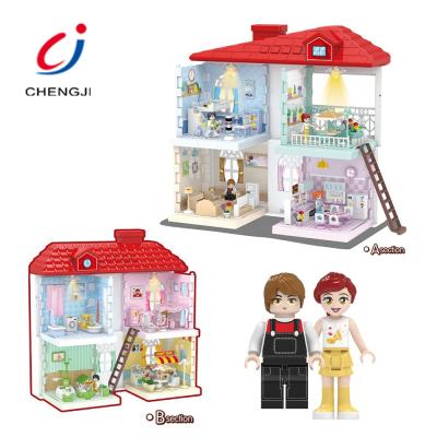 China DIY TOY Girl play music doll plastic diy villa building blocks house educational toy for sale