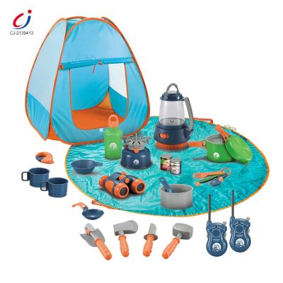 China Sports Toy Children Pretend Outdoor Play House Kids Tool Camping Gear Set Toys Pop Up Adventure Camping Tent Toy Set For Kids for sale