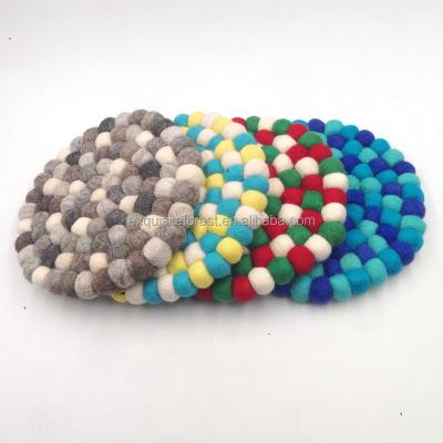 China Viable classic wool balls coasters, non-slip heat-resis tant, felted lnsulating mats, round place mats, diameter10/20cm for sale