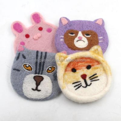 China 100%wool sustainable, cute animal shaped lnsulating rug, handmade tea coasters cat/rabbit, wool felt coffee cup rug for sale