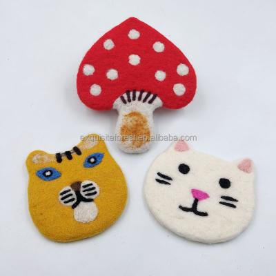 China Sustainable Dining Table Art Decor, Handmade Wool Felt Mushroom Shaped Tea Coasters, Cute Cat Shape Place Mats for sale