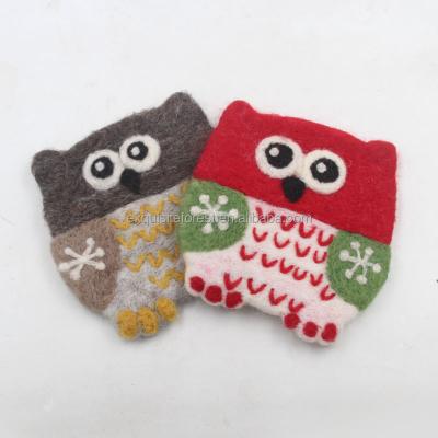 China Sustainable Dining Table Art Decor, Pure Wool Handmade Felt Animal Coasters, Owl Non Slip Heat Resistant Place Mats for sale