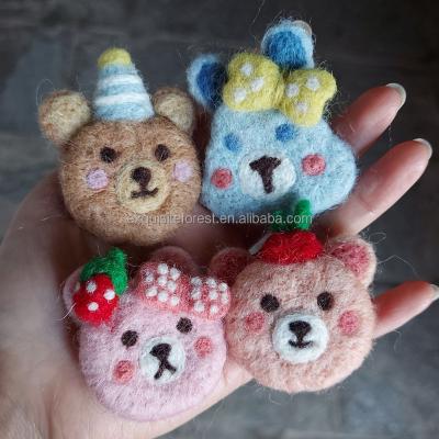 China Handmade felted bear rabbit head DIY animal brooch/hair accessories cute animal doll girl wool felt hair accessories felted bear rabbit animal for sale