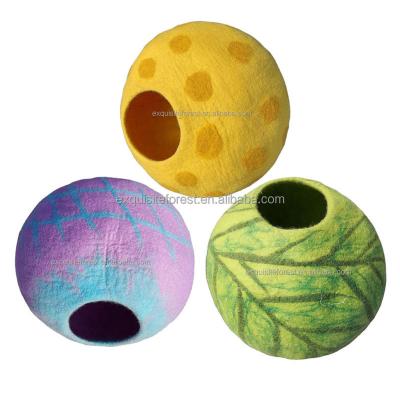 China Cheese House Circular Luxury Dog Cave Wool Felt Pet Cat Nest Breathable Felted Partially Enclosed Thermal Bed for sale