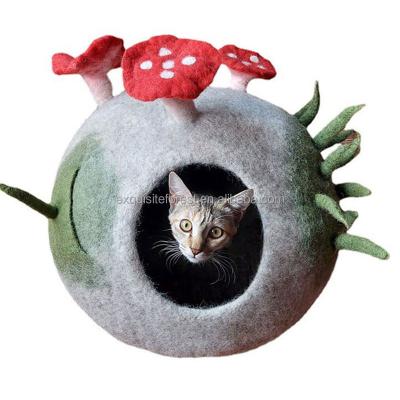 China 48cm Viable Mushroom Cave Pet House Wool Felt Cat Nest Bed for sale