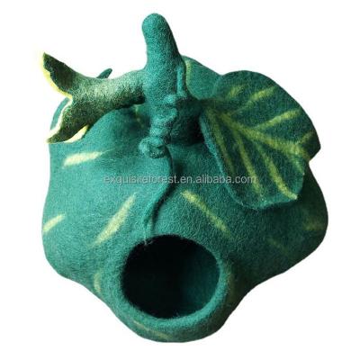 China Handmade Pumpkin House 50cm Green Shape Breathable Felting Pet Cat Cave Bed Wool Felt Nest for sale