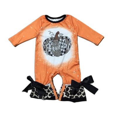 China 2021 New Casual Baby Girls Fall Winter Halloween Thanksgiving Leopard Plaid Cute Pumpkin Romper for sale