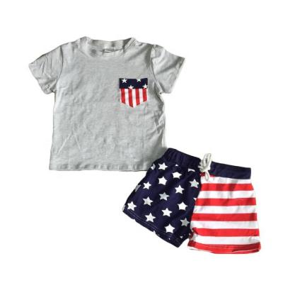 China Casual 4th of July Stars and Stripes Babies Summer Tie Up Short Set for sale