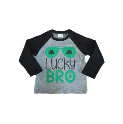 China Casual St. Patrick's Day Green and Gray Shamrock Babies Boy Long Sleeve Boutique Cotton Raglan Top T-Shirt for sale