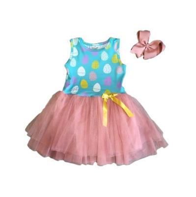 China Casual Easter Babies Lace Up Bunny Easter Egg Shirt Tutu Pink Sleeveless Bubble Skirt for sale