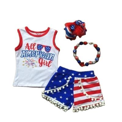 China American Independence Day outfits girls new arrival babies summer casual hot boutique clothing with accessories for sale