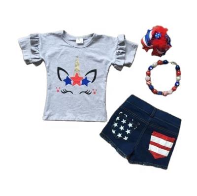 China Free brave shirt babies summer clothing Independence Day 4th of July casual white earth outfits with pentagrams dress with accessories for sale