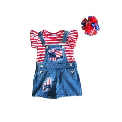 China Baby Boy Casual Summer 4th of July American Flag Overall Denim Shorts for sale