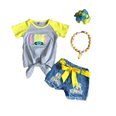 China Casual Babies Back To School Pencil Denim Shorts Set Back To School for sale