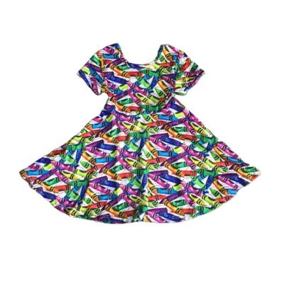 China Casual Babies Summer Back To School Colored Crayon Knee Length Dress for sale