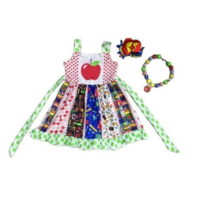 China Casual Babies Summer Back To School Apple Polka Dot Tie Knee-Length Dress for sale