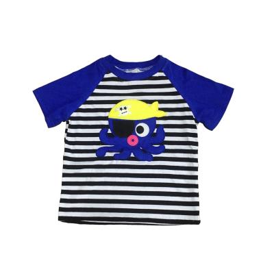 China Baby Boy Summer T-shirt Kids Clothing Shirt Cotton Raglans Navy Blue Casual Top Short Stripe Black Summer Barnyard Fishing Octopus for sale