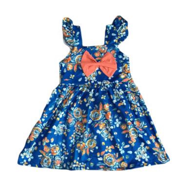 China New Summer Casual Baby Milk Silk Blue Floral Ruffles Sleeveless Dress for sale