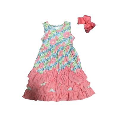 China New Summer Baby Kids Cotton Maxi Dress Milk Casual Silk Rose Floral Ruffles Sleeveless Kids Clothes Match Accessory Bow for sale