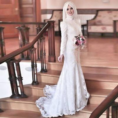 China Breathable Arabic Mermaid Tail Elegant Muslim Wedding Dress With Full Sleeves for sale