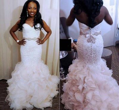 China Romantic Sweetheart Neck Crystal Ruffle African Mermaid Wedding Dress Anti-wrinkle for sale