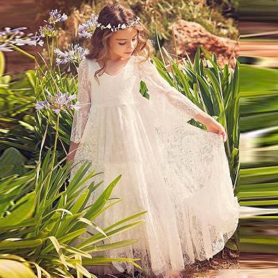 China Ivory Sleeveless V-Neck Lace Kids Flower Girl Bohemian Dress for sale