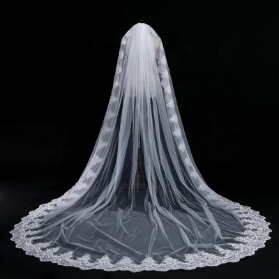 China Lace Edge Real Ivory Photo Lace Veils Luxury Wedding Along for sale