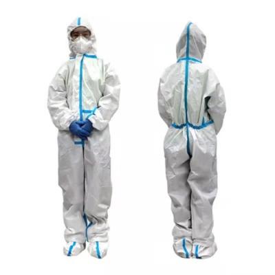 China Full Body Aeofa Blue and White Breathable Film Rubber Band Disposable Protective Clothing Coverall for sale