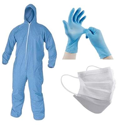 China Full Body Aeofa 3in1 PPE Isolation Set Blue Lightweight Disposable Overalls (40gsm) PP Coverall With Hood Option 6 for sale