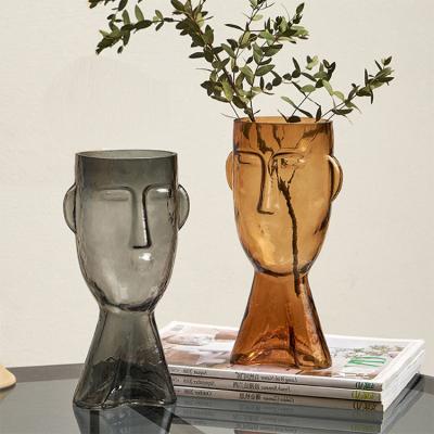 China Aeofa Minimalist Creative Luxury Faced Style Abstract Amber Glass Vase Home Decoration for sale