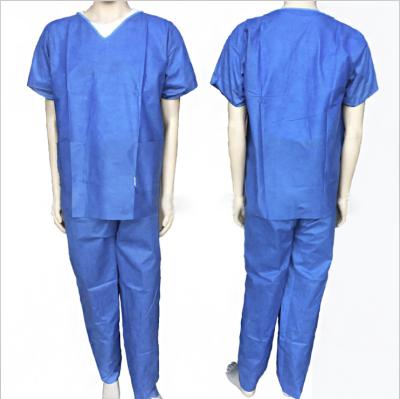 China Dental hospital / clinic / lab / public place SBPP scrub suit gonw disposable non woven patient suit with short sleeve includes coat and pants for hospital for sale