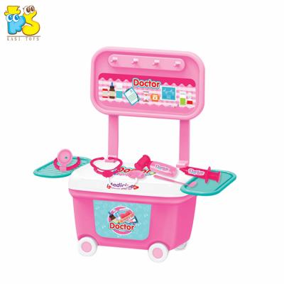 China DIY Pretend Play Kids Doctor Toy Game Set Role Play Educational Hospital DIY Medical Kits In Storage Trolley for sale