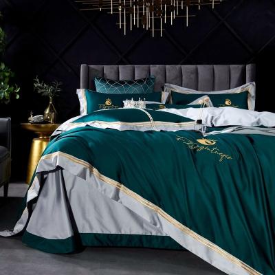 China Luxury Hotel 60s Long Staple Cotton Bed Linen Queen Size Modern Embroidery Bedding Set 60s Silk Sheet And Duvet Cover Set for sale