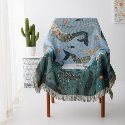 China Fashion Tapestry Sofa Cover Bed Armchair Throw Anti-pilling Covers Fringe Jacquard Woven Mermaid Blankets for sale