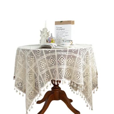 China Waterproof Wholesale White Cotton Party Tablecloths Custom Round Wedding Table Cover Lace Tablecloth for sale