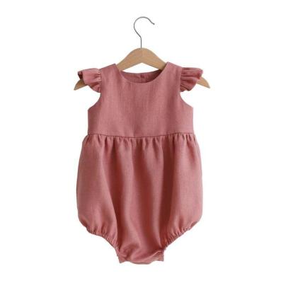 China Casual High Quality Sleeveless Romper Baby Clothes Solid Baby Romper Ruffle Linen Baby Rompers for sale