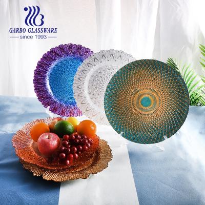 China China Factory Ion-plating Art Decorative Glass Fruit Dessert Serving Plate Viable High-end Golden Wall Decor For Wedding Party for sale