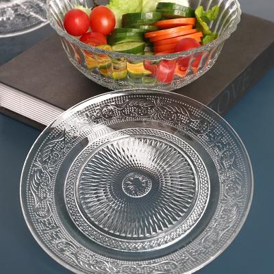 China New Customized Viable Factory Crystal Etched Clear Round Ice Dish Dishes For Restaurant Hotel Leisure Club Arabic Snacks Storage for sale