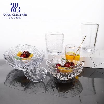 China High Fashion Sustainable Hammer Clear Fruit Or Glass Bowl Set Tableware Heart Shape Design Vegetable Decorative Bowls Sets Table Glassware for sale