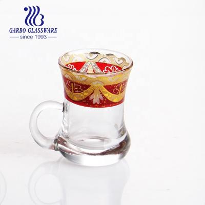 China 80ml Viable Small Glass Cup Glass Mug with Handle for Tea for Coffee, Latte Glass Mug Luxury Style Gold Cup for sale