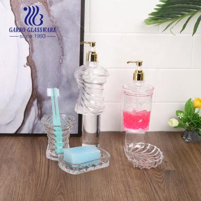 China Factory Wholesale Viable 3PCS Bathroom Accessories Set Gold Toothbrush Cup Soap Dish Dispenser Shampoo Liquid Soap Countertop for sale