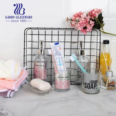 China Customized Viable Customized Logo Glass Bath Room Soup Dish Hand Wash Dispenser Accessory Set Bottle 3pcs Set for sale