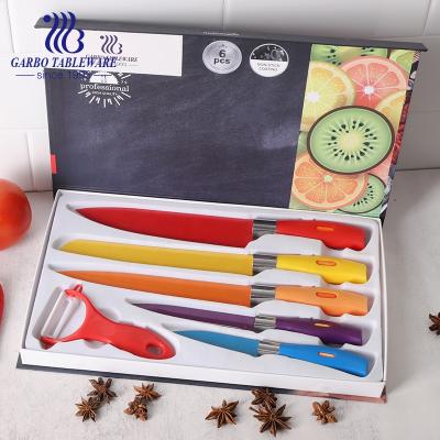 China Stocked Kitchen Use Colored Stainless Steel Knives 6pcs Set Best Selling Stainless Steel Flatware for sale