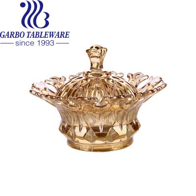 China Vintage In Stock Ion Plated Decorative Golden Color Glass Candy Jar for sale