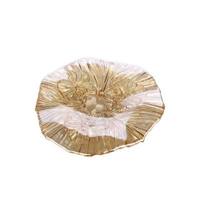 China Sustainable Luxury Arabic Dubai Style Ion Plating Golden Color Decorative Glass Fruit Nuts Dish for sale