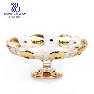 China Middle East Viable Design Popular Wholesale 11inch Gold Plating Decorative Glass Plates With Stand for sale