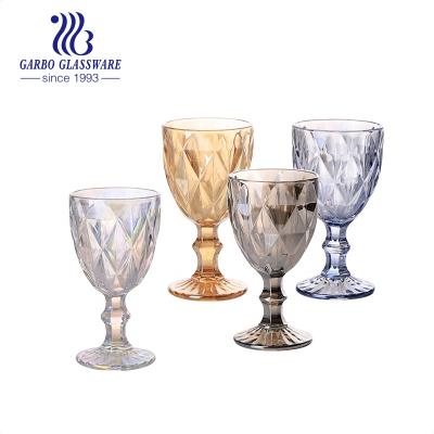 China Glass 300ml Ion Plating Gold Wine Goblet Gray Juice Cup Glass Stemware Etched Design Color Drinking Glassware for sale