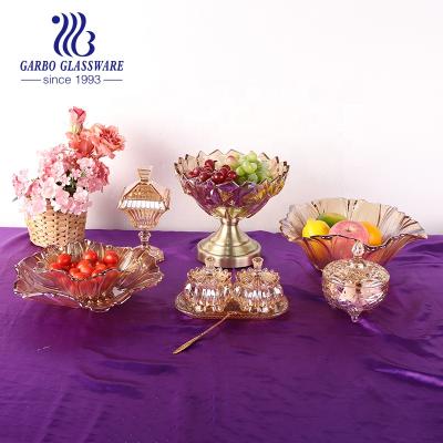 China Viable 10inch Ion Plating Glass Candy Jar For Tableware Home Using Customized Glassware Wedding Candy Jar With Foot Home Decoration for sale