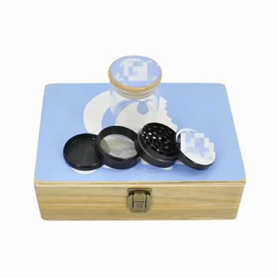 China 2021 Wooden Box 2021 Custom Wooden Glass Grinder Herb Logo Cookies Jar Airtight Smoking Set 420 Smoking Accessories 420 Smoke Kits for sale